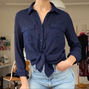 Navy button down blouse